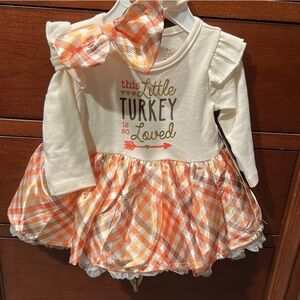 Baby Starters Girls Thanksgiving Dress w/ Matching Bow Headband Size 3m